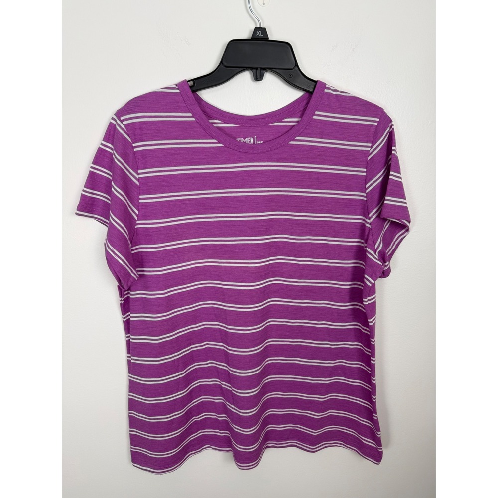 Time and Tru Womens XXL Purple White Striped Short Sleeve Crew Neck T-Shirt